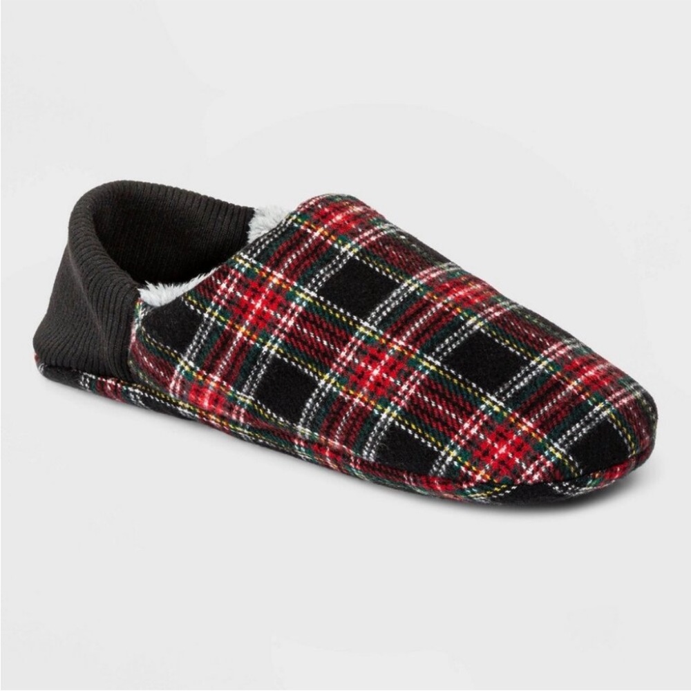 NEW! Adult Tartan Faux Shearling Lined Pull-On Slipper Socks w/Grip Size M/L
